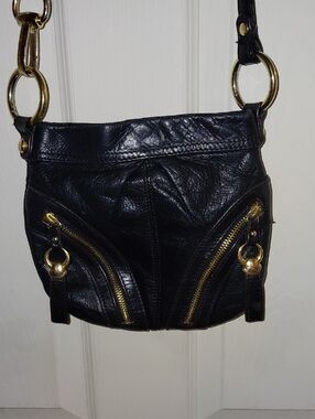 EUC B Makowsky Black Leather Crossbody Shoulder Bag, 48" Strap, Extremely Clean!
